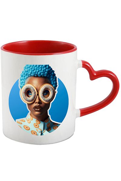 StoryGift Romania Mug With Girl with Donuts on Eyes, Blue Hair and Donut Print Clothes, Art, With ,STG