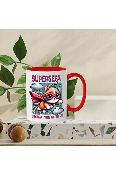 StoryGift Romania Super Boss Mug, Superhero, Heroine By Choice, 330ml, Ceramic with Red Handle, With Handle, STG