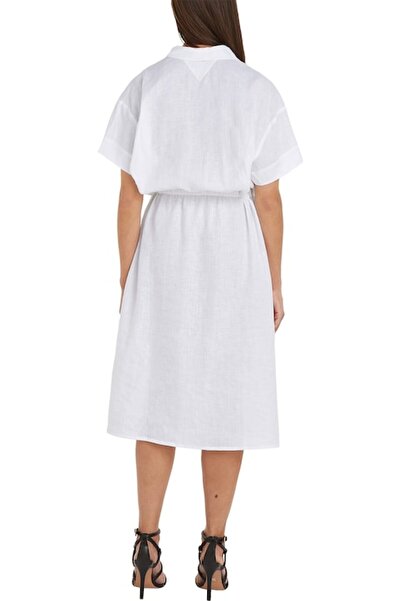 Tommy Hilfiger Women's White Pure Linen Mini Shirt Dress
