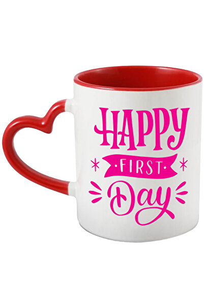 StoryGift Romania Cana cu urarea in engleza "Happy first day" - prima zi fericita cu Maner Inima R, Cu ,STG
