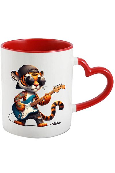 StoryGift Romania Mug with a tattooed tiger playing the guitar | illustration | glasses | cap us, Cu,STG