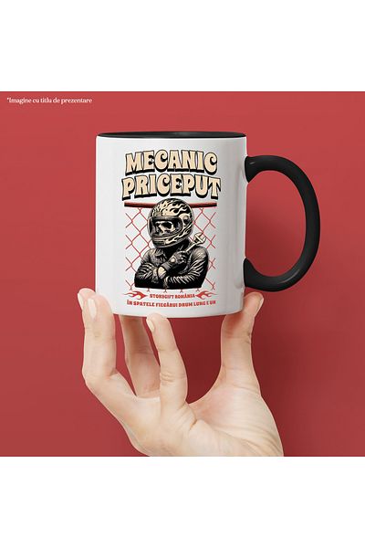 StoryGift Romania Skeleton Mug With Motorcycle Helmet Text Skillful Mechanic, 330ml, Ceramic with Black Handle, With ,STG