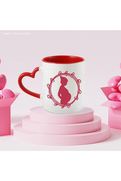 StoryGift Romania Pregnant Woman Mug, Circle Shape, Mother, Mother and Baby in Womb, Red, With ,STG