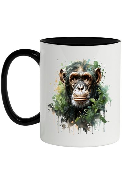 StoryGift Romania Monkey Mug, Leaves, Foliage, Vegetation, Watercolor, Multicolor 330 ml, Ceram, With ,STG