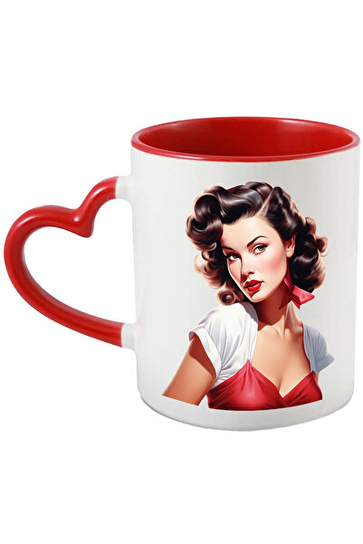 StoryGift Romania Cana cu o femeie cu parul saten, ilustratie, stil retro, ve...