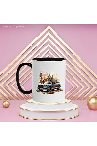 StoryGift Romania Mug With Car, Audi, Brand, Rocks, Stones, Tree, Mountains, Multicolor 330 ml, Ce, Cu, STG