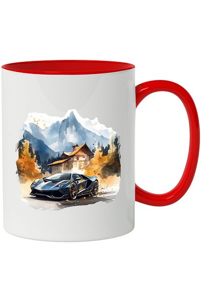 StoryGift Romania Mug With Illustration, Car, House, Mountain, Forest, Autumn, Multicolor 330 ml, Wax, With ,STG