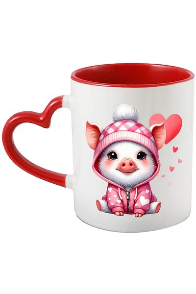 StoryGift Romania Mug with a piglet in a hoodie, illustration, hearts, affection, blushing, Wave, With, STG