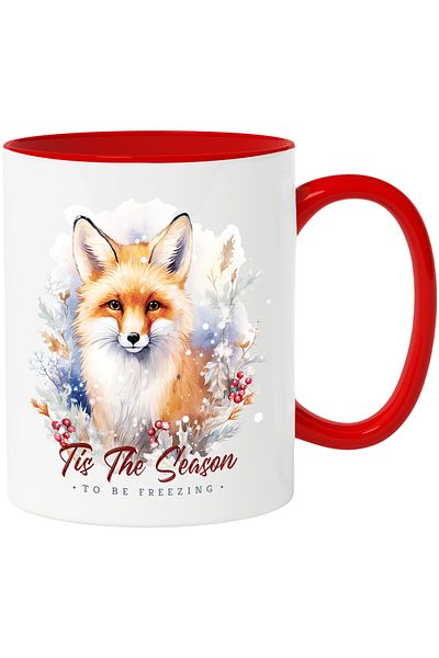 StoryGift Romania Mug with fox with the message "Tis the Season to be freezing", Merry Christmas, illustrated, With ,STG