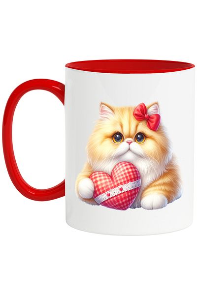 StoryGift Romania Mug with an orange kitty | illustration | holding a heart | bow | for i, With, STG