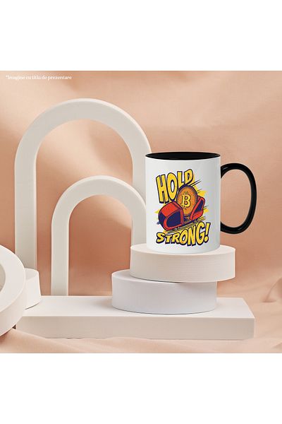 StoryGift Romania Mug With Message In English Hold Strong, Bitcoin, Coin, Multicolor 330 ml, Ceramics, With ,STG
