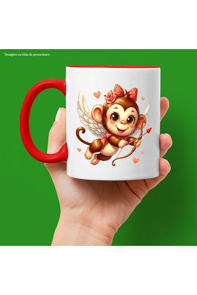 StoryGift Romania Mug with a monkey | illustration | Cupid | archery | wings | lovers, With