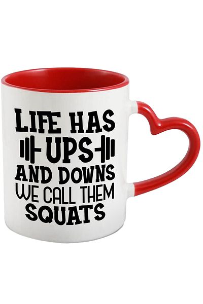 StoryGift Romania Mug with the message "Life has ups and downs, we call them squats" - s, Cu,STG.