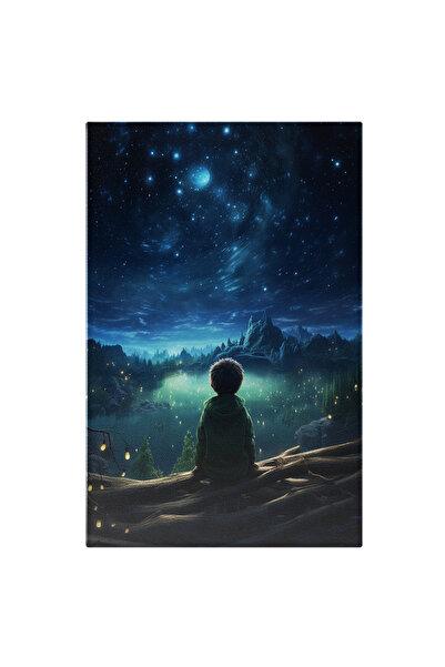 StoryGift Romania Tablou Canvas: Băiețel Privind Pădurea Nocturnă- Peisaj Și ...