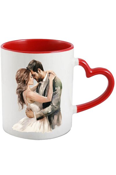 StoryGift Romania Mug with a woman and a man at a wedding | illustration | white wedding dress | g, Cu,STG.