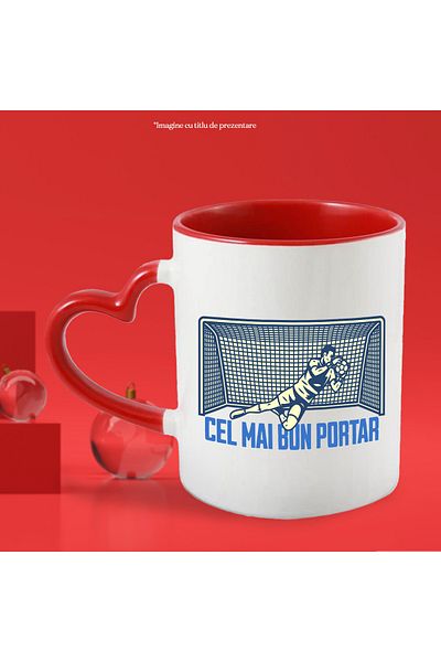 StoryGift Romania Men's Football Mug Best Goalkeeper Message, 330ml, Ceramic with Red Heart Handle, With ,STG