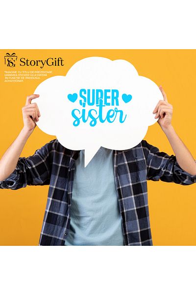 StoryGift Romania Sticker Eticheta 40CM Exterior pentru o sora foarte iubita cu mesajul in engleza "Super sister