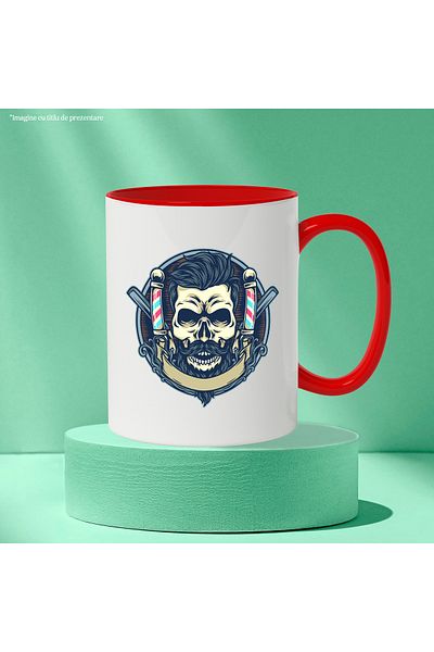 StoryGift Romania Mug With Skull, Beard, Mustache, Barber, Razor Blade, Multicolor 330 ml, Ceramics, With ,STG