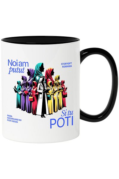 StoryGift Romania Motivational Mug Women We could and you can, 330ml, Ceramic with Black Handle, With,STG
