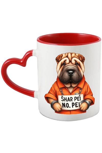 StoryGift Romania Mug with a Shar Pei dog in prison, illustration, handcuffs, sad, uniform, With, STG.