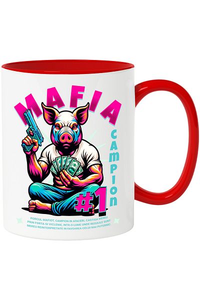 StoryGift Romania Mug Pig Mafia Champion with Gun and American Dollars, 330ml, Ceramic with Handle, With ,STG
