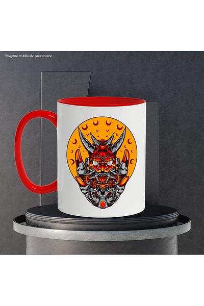 StoryGift Romania Mug With Oni Mask, Monster, Mecha, Robot, Cyberpunk, Multicolor 330 ml, Ceramic, With ,STG