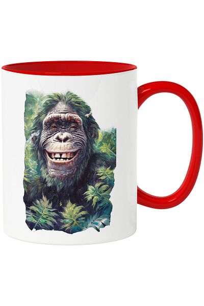 StoryGift Romania Mug With Monkey Laughing Among Leaves, Jungle, Bananas, Chimpanzees, Ceramic, 3, With, STG.