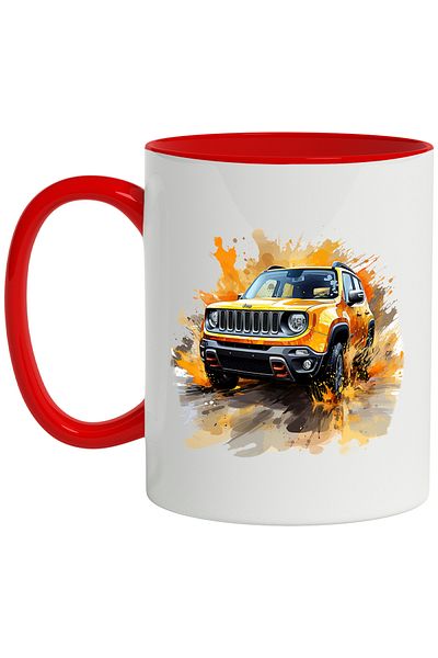 StoryGift Romania Mug With Car, Jeep Renegade, Speed, Paint, Wheels, Multicolor 330 ml, Ceramic, With ,STG