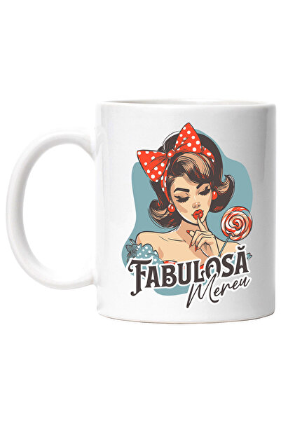 StoryGift Romania Cana cu Fata Stil Retro Cu Funda Rosie Si acadea Text Fabuloasa Mereu Incredere , Cu ,STG