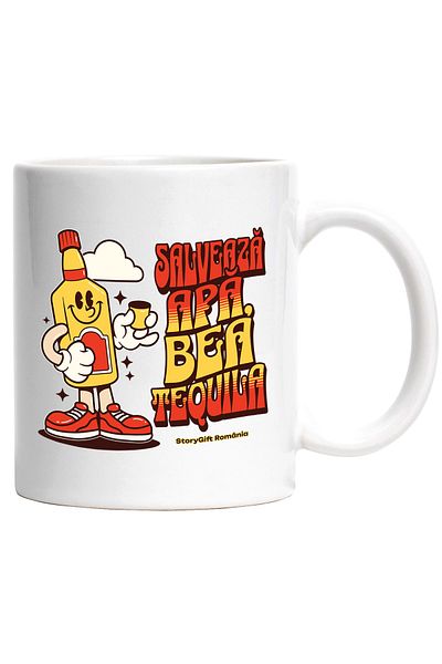 StoryGift Romania Save Water Mug, Drink Tequila Happy Funny Bottle, 330ml, Ceramic with Al Handle, With ,STG