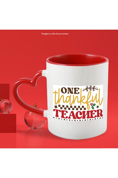 StoryGift Romania Mug for a teacher appreciated by students with the message "One thankful teacher" with M, Cu, STG
