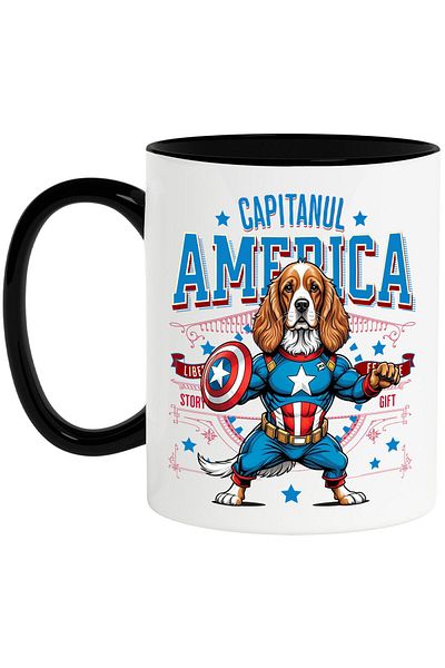 StoryGift Romania Cocker Spaniel Dog Mug in Captain America Costume with Cape, Hero of the Night, With,STG