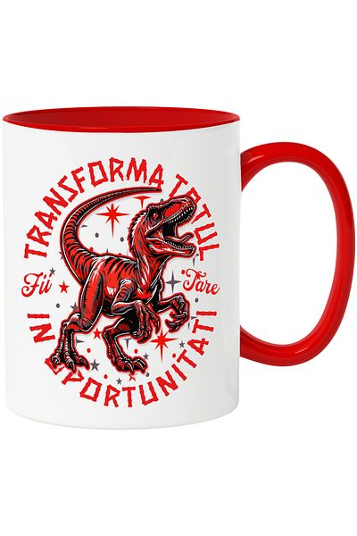 StoryGift Romania Mug Transforms Everything into Opportunities - Dinosaur, 330ml, Ceramic with Red Handle, With Ma,STG