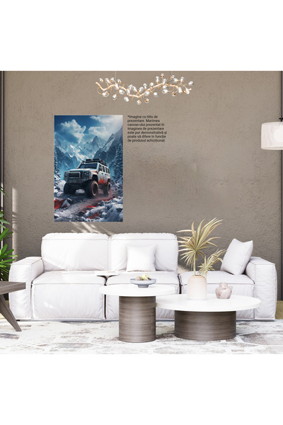 StoryGift Romania Tablou Canvas: Razboiul Din Munti Masina Alba Cu Urme Stranii Prin Drumul Din Muntii Plini De