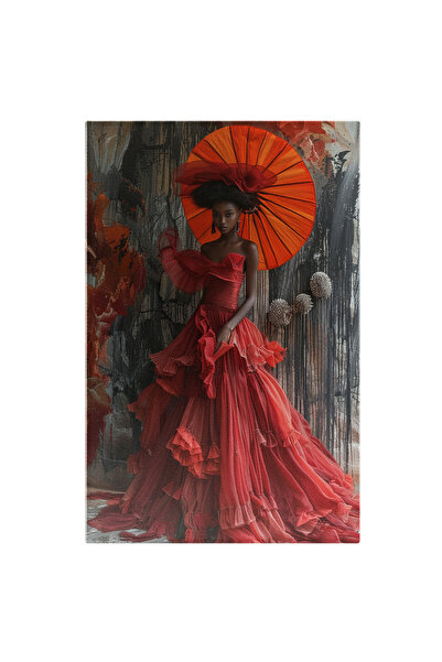 StoryGift Romania Tablou Canvas Lady Black Cu Umbrela De Soare Portocalie In ...
