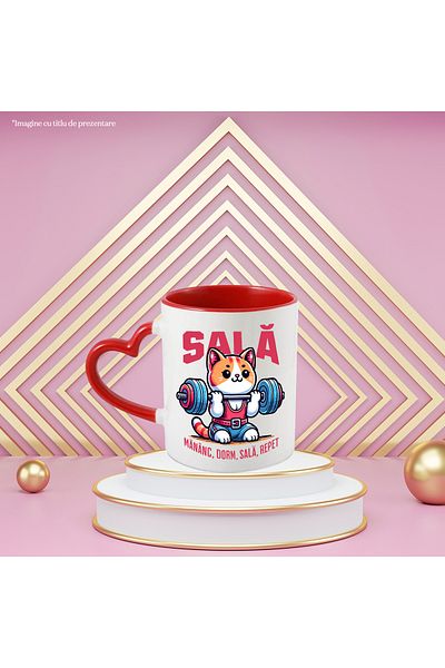 StoryGift Romania Mug Cat lifting weight bar gym eat sleep, 330ml, Ceramic with Handle in, With, STG