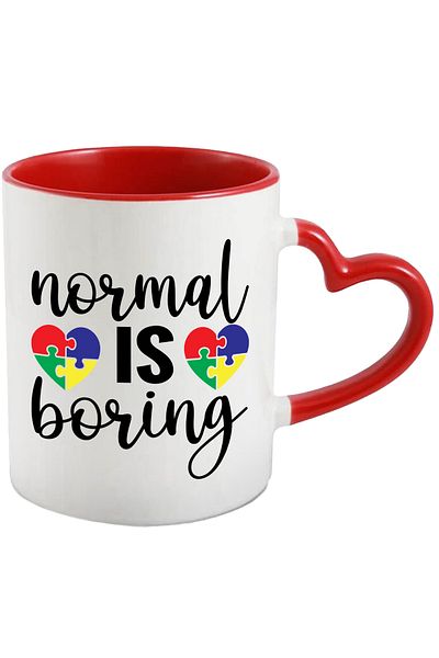 StoryGift Romania Mug with the text "Normal is boring" - normal is boring with Red Heart Handle, Cu Man, STG.