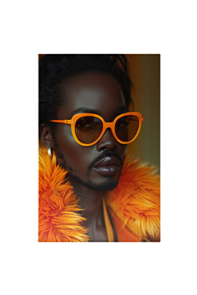 StoryGift Romania Tablou Canvas Barbat Stilist Cu Ochelari Portocali Si Haina De Blana Groasa Cu Cercel In Urech