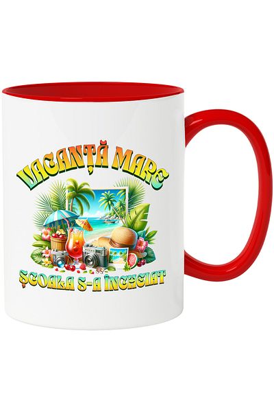 StoryGift Romania Mug school is over, summer has begun kids fun, 330ml, Ceramic with R Handle, With, STG
