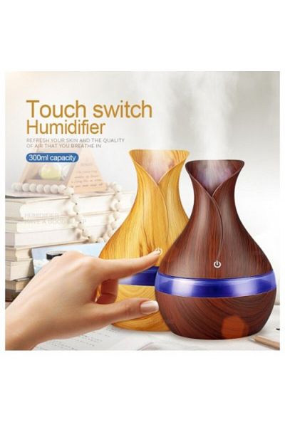 MACVI Difuzor Aromaterapie Macvi® cu Umidificator, ultrasunete, buton touch, maro, LED 7 culori, 130 ml