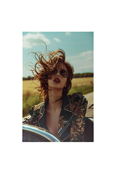 StoryGift Romania Tablou Canvas Fata Cu Parul In Vant Si Ochelari Cu Buzele R...