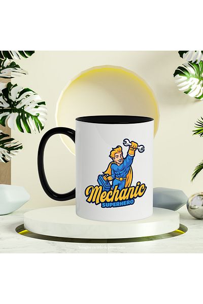 StoryGift Romania Mug With Message In English Mechanic Superhero, Wrench, Toolbox, Multicolor 330, With