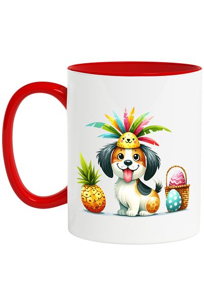 StoryGift Romania Mug with a cheerful puppy, tongue out, illustration, playful, pineapple, crazy, eggs, With ,STG