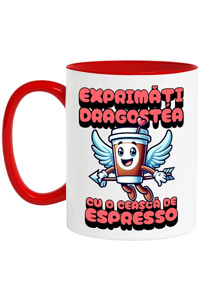StoryGift Romania Express your love with an espresso cup, 330ml, Ceramic with Red Handle, With Ma,STG