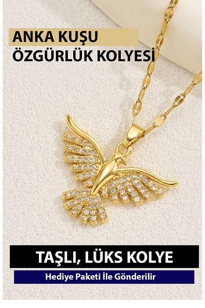 Nehir Versatile Simurg Phoenix Personality Pendant Necklace for Women Throw Plated Jewelry Lover's Gift