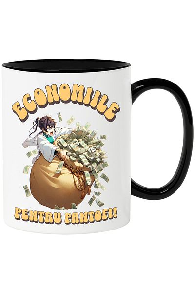 StoryGift Romania Anime Style Girl Mug With Money Bag Funny Text Savings for Shoes, 3, With,STG