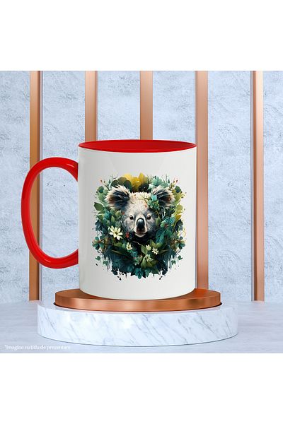StoryGift Romania Koala Bear Mug, Leaves, Flowers, Vegetation, Exotic, Multicolor 330 ml, Ceramic, With