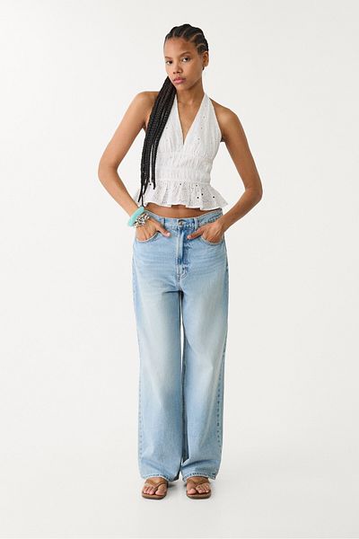Stradivarius Embroidered halterneck top