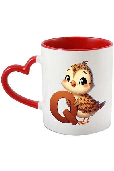 StoryGift Romania Mug with bird with the letter "Q", illustration, for children, school, student, first grade, a, With, STG