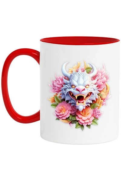 StoryGift Romania Mug with a Chinese dragon, illustration, year of the dragon, new, popcorn, pink, C, Cu, STG